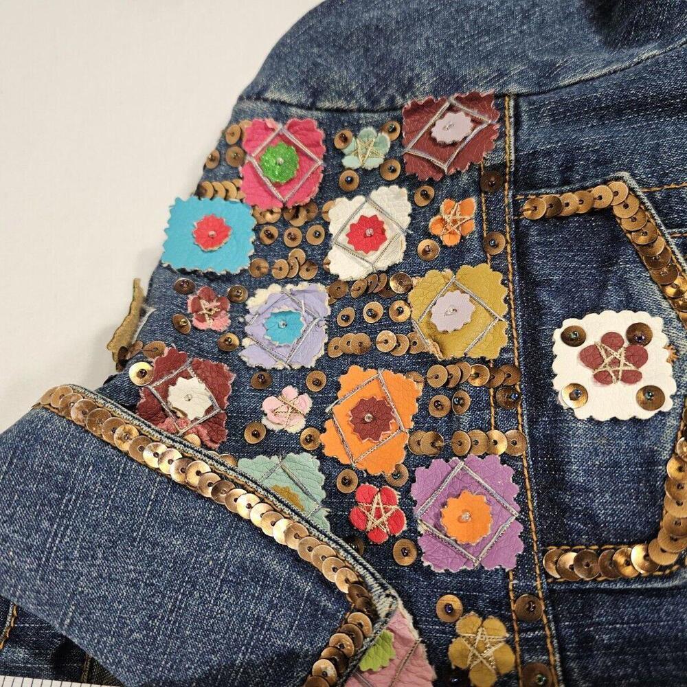 Vintage BERER Embroidered Sequin & Beaded Denim Jean Jacket Size Large - Picture 9 of 9